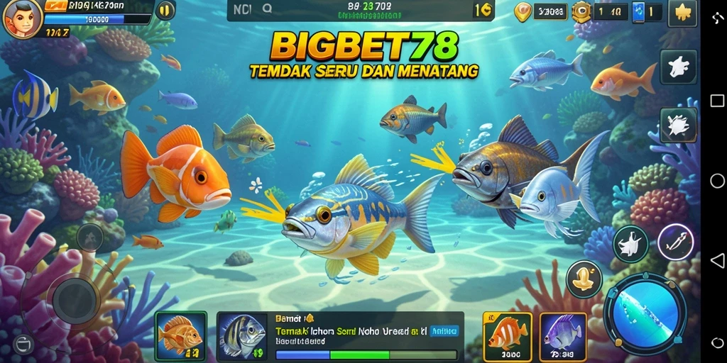 Screenshot gameplay BIGBET78 menunjukkan aksi menembak ikan yang menarik.
