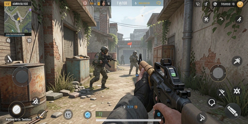Tangkapan layar gameplay <strong>CANVA168</strong> menunjukkan aksi tembak-tembakan yang intens.