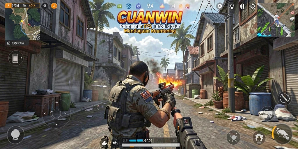 Screenshot CUANWIN menampilkan aksi intens dalam mode TPS yang menegangkan.