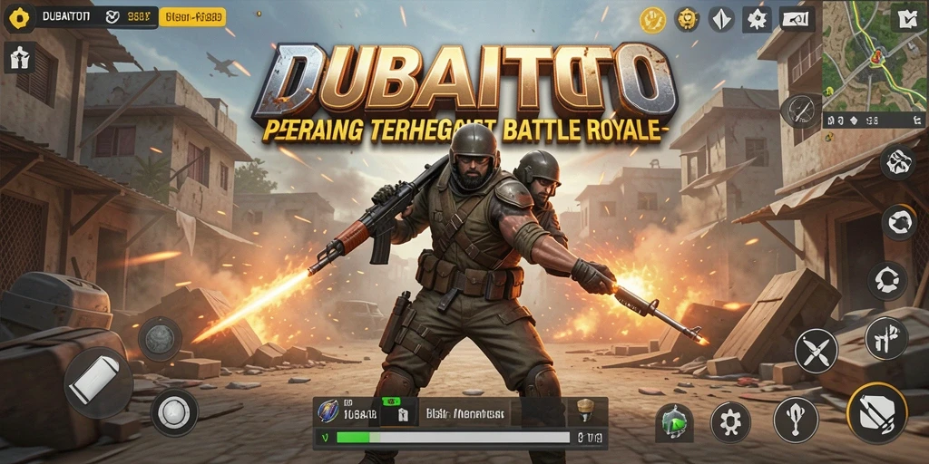 Tampilan aksi seru dalam gameplay DUBAITOTO Battle Royale.