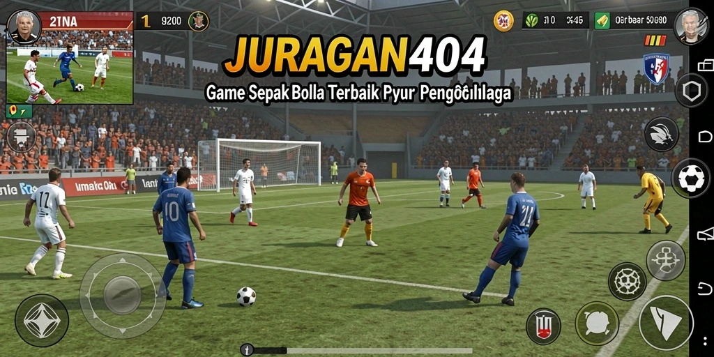 Tangkapan layar dari gameplay JURAGAN404 yang menunjukkan aksi pertandingan sepak bola.