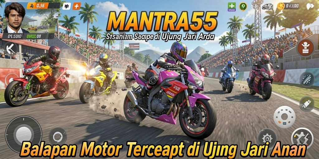 Gameplay memukau dari MANTRA55 dengan balapan motor yang seru.