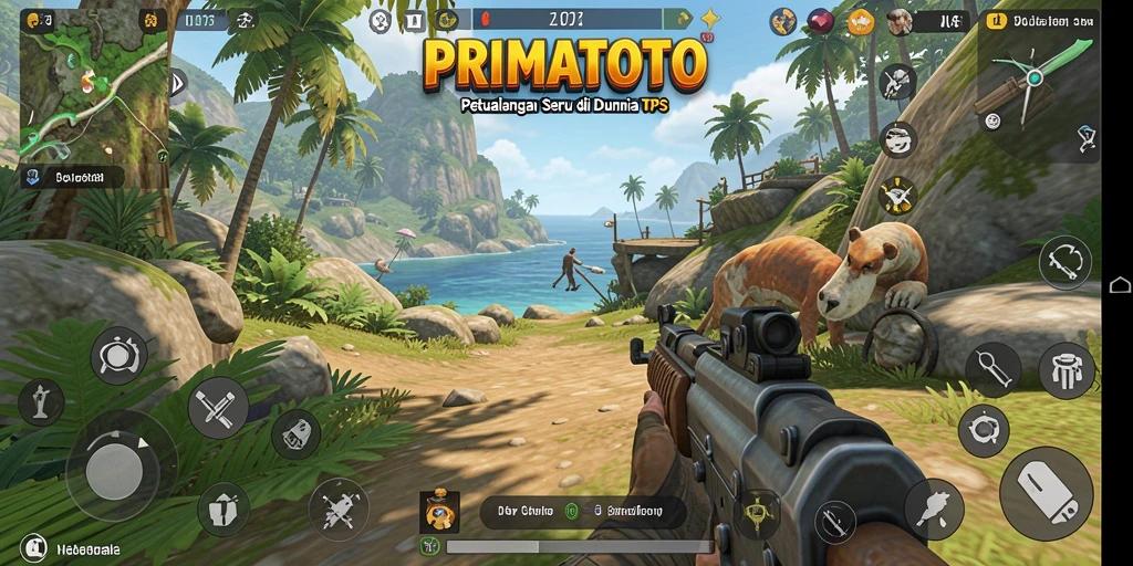Tampilan gameplay seru di PRIMATOTO dengan aksi menembak yang mendebarkan.