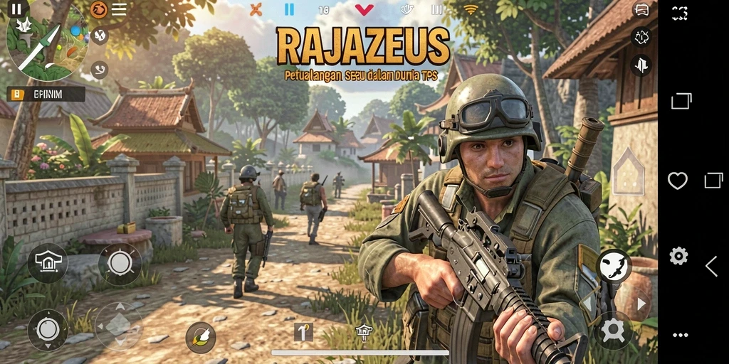Tampilkan aksi seru gameplay RAJAZEUS di medan perang TPS.