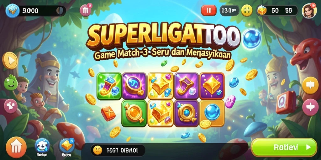 Screenshot utama SUPERLIGATOTO menunjukkan gameplay seru dari level Match-3.