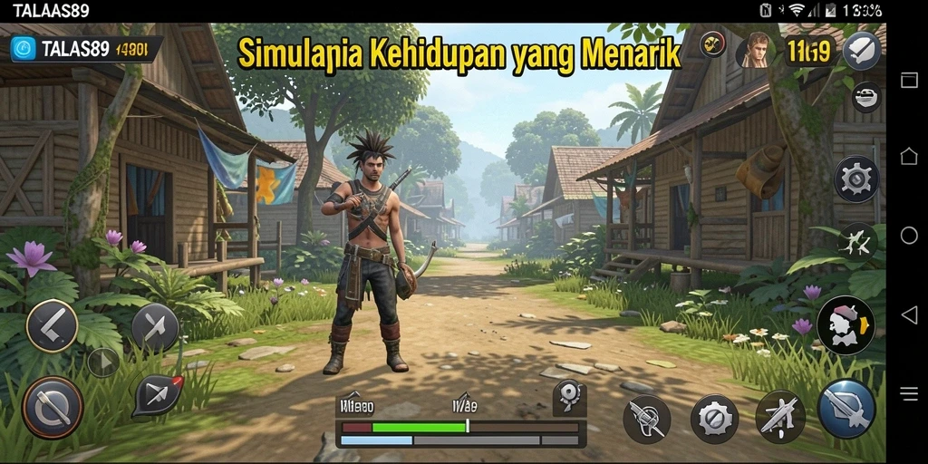 Screenshot TALAS89 menunjukkan gameplay simulasi kehidupan yang mendetail.